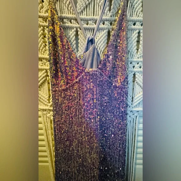 FREE PEOPLE Intimately Gold Rush Sequined Mini Dress in Purple Sz Small - Picture 7 of 11